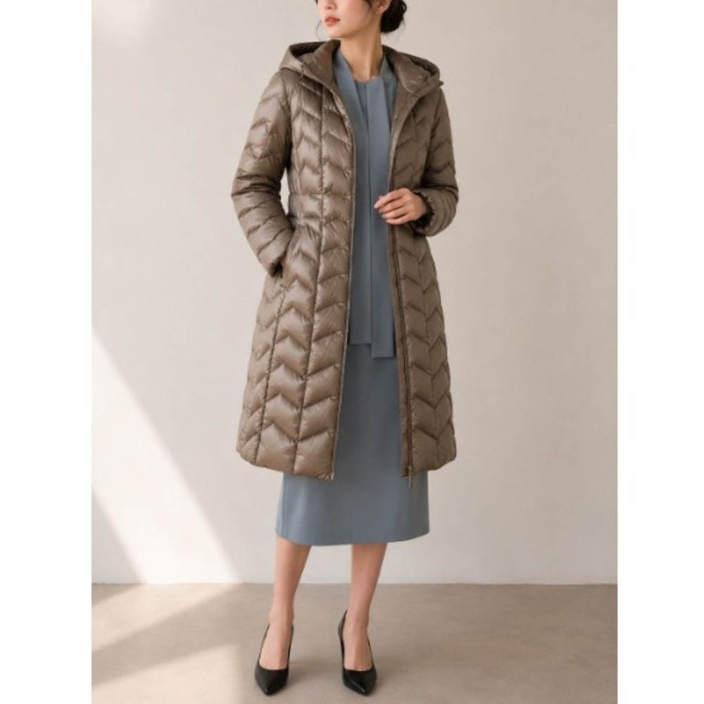 Kenneth Cole Women's Tan Ruched Quilted Hooded Packable Down‎ Coat Size XL NWT